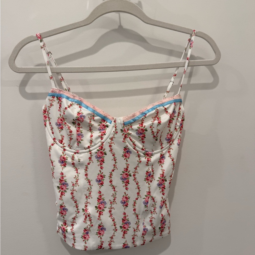 Edikted White Floral Camisole with Pink and Blue Accents